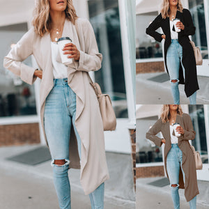 Women's Solid Color Medium-Length Trench Coat
