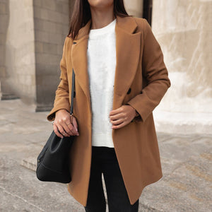 Women’s Long Wool Coat Slim Fit Suit Collar Winter Jacket Elegant Mid Length Overcoat