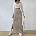Women's High-Waisted Elastic Skirt with Slit