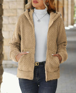 Women’s Hooded Plush Jacket Zip Up Oversized Winter Coat Warm Fleece Casual Jacket