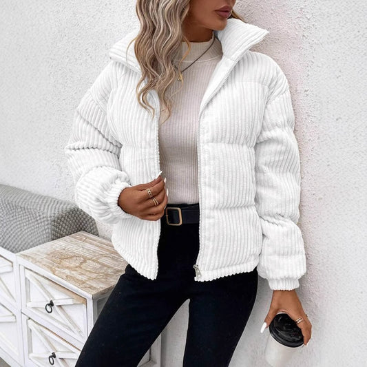 Women’s Corduroy Cotton Jacket Plus Size Thick Warm Short Coat Loose Fit Winter Outerwear