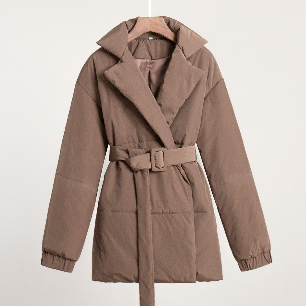 Women’s Belted Padded Coat Slim Fit Thick Cotton Jacket Winter Warm Cinched Waist Coat