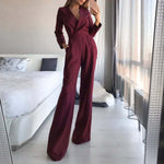 Women’s Spring Slim Fit Jumpsuit Solid Color Elegant Long Sleeve Bodysuit