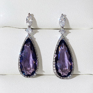 Purple Zircon Drop Earrings for Women – Bridal Micro-Inlaid Copper Dangle Earrings
