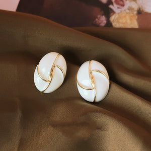 14K Gold Drip Glazed Oval Earrings – 925 Silver Needle Geometric Stud Earrings for Women