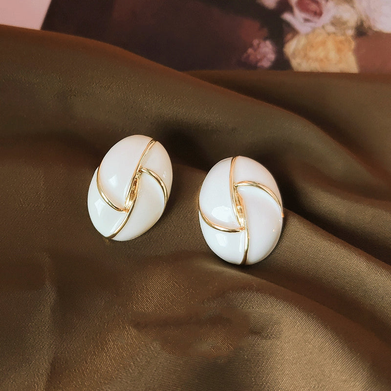 14K Gold Drip Glazed Oval Earrings – 925 Silver Needle Geometric Stud Earrings for Women