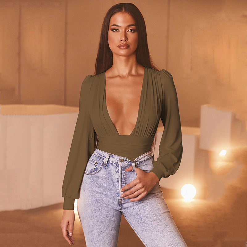 Women's Sexy Long Sleeve V-Neck Jumpsuit