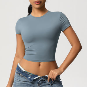 Women’s Quick-Dry Tight Workout Top Short Sleeve Athletic Fitness Pullover Activewear