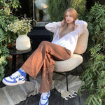 Women's Retro Brown Straight-Leg Jeans