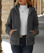 Women’s Hooded Plush Jacket Zip Up Oversized Winter Coat Warm Fleece Casual Jacket