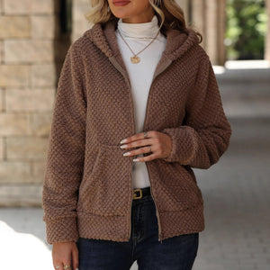Women’s Hooded Plush Jacket Zip Up Oversized Winter Coat Warm Fleece Casual Jacket
