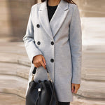 Women’s Long Wool Coat Slim Fit Suit Collar Winter Jacket Elegant Mid Length Overcoat