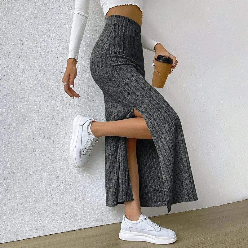 Women's High-Waisted Elastic Skirt with Slit