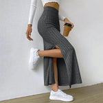 Women's High-Waisted Elastic Skirt with Slit