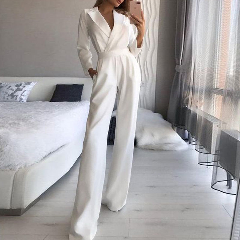 Women’s Spring Slim Fit Jumpsuit Solid Color Elegant Long Sleeve Bodysuit