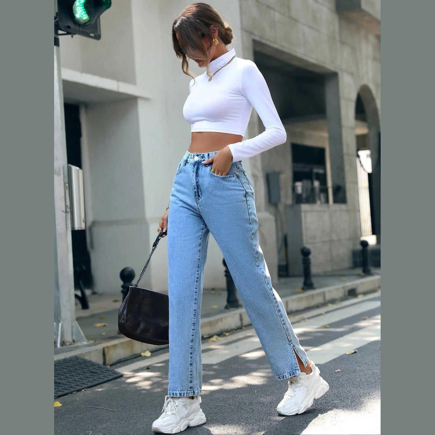 Women's High Waist Simple Straight Pants