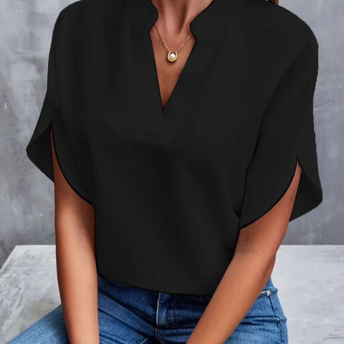 Women’s Summer Chiffon V-Neck Short Sleeve Blouse Casual Elegant Pullover Top
