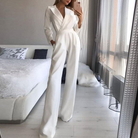 Women’s Spring Slim Fit Jumpsuit Solid Color Elegant Long Sleeve Bodysuit