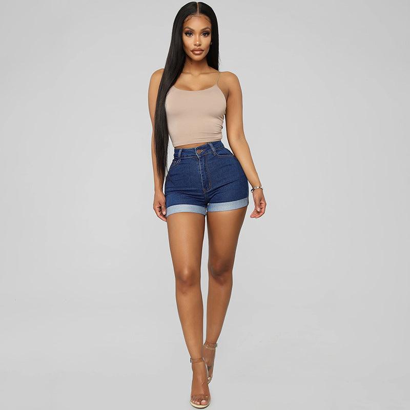 Women's High-Waisted Stretch Denim Shorts – Light & Navy Blue