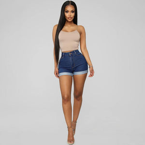 Women's High-Waisted Stretch Denim Shorts – Light & Navy Blue