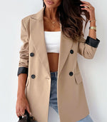Women's Loose Fit Blazer – Camel Plaid & Apricot | Casual Office Jacket