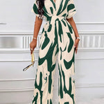 Women's V-Neck Loose Printed Long Jumpsuit