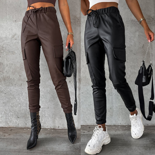 Women's High-Waisted Leather Pants – Black & Brown