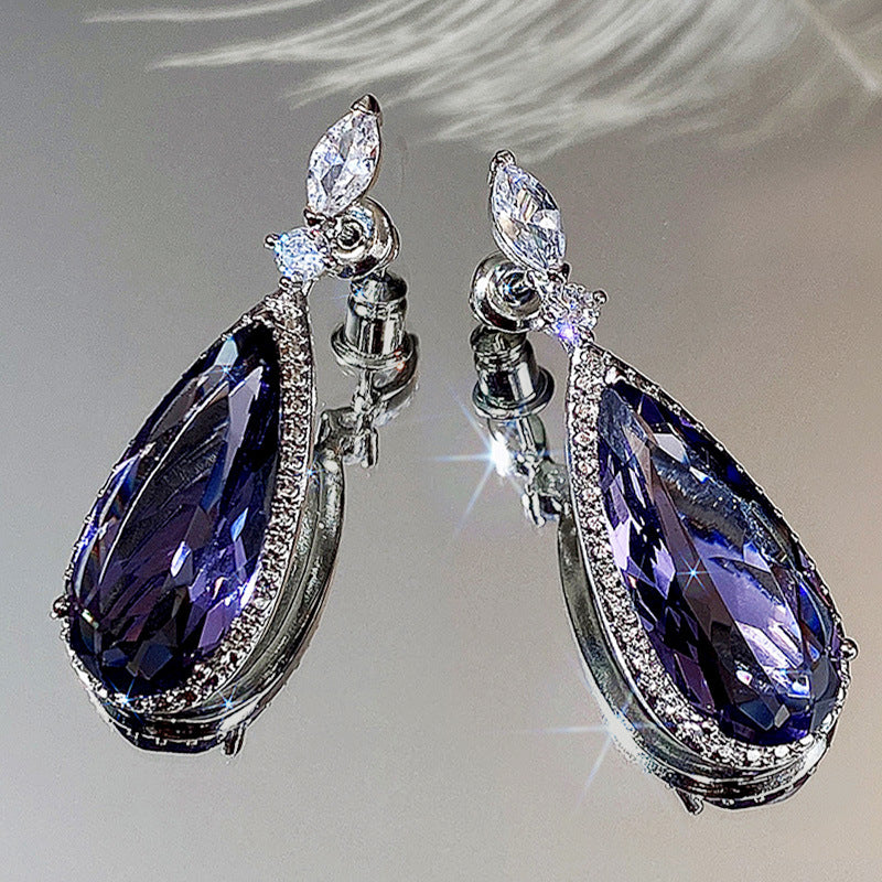 Purple Zircon Drop Earrings for Women – Bridal Micro-Inlaid Copper Dangle Earrings