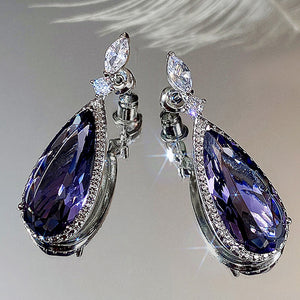 Purple Zircon Drop Earrings for Women – Bridal Micro-Inlaid Copper Dangle Earrings