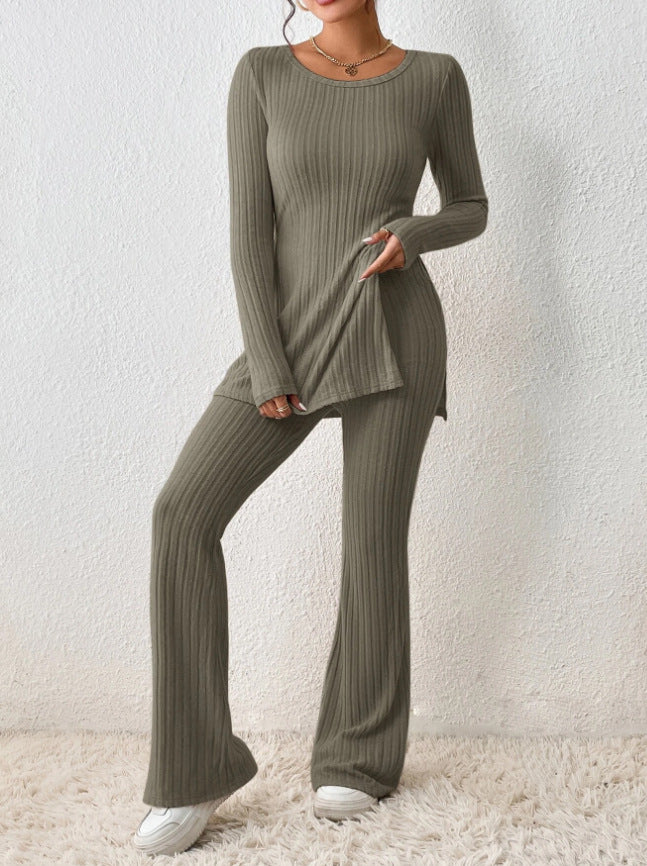 Women’s Elegant Polyester Casual Two Piece Outfit Slim Fit Long Sleeve Set