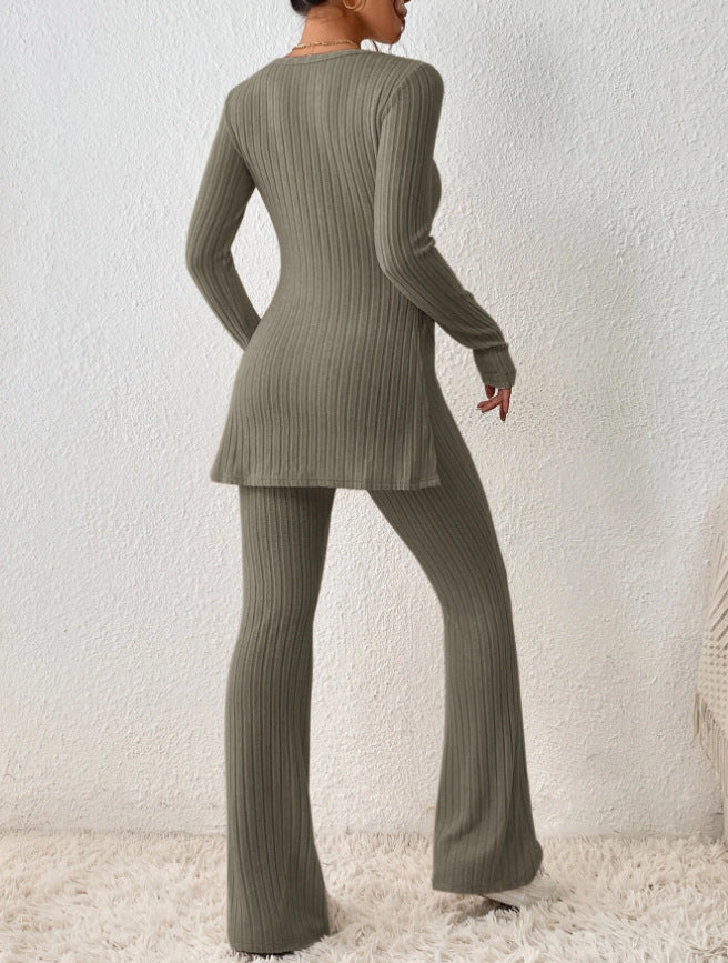 Women’s Elegant Polyester Casual Two Piece Outfit Slim Fit Long Sleeve Set