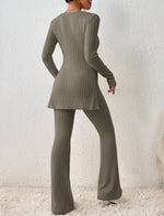 Women’s Elegant Polyester Casual Two Piece Outfit Slim Fit Long Sleeve Set