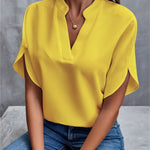 Women’s Summer Chiffon V-Neck Short Sleeve Blouse Casual Elegant Pullover Top