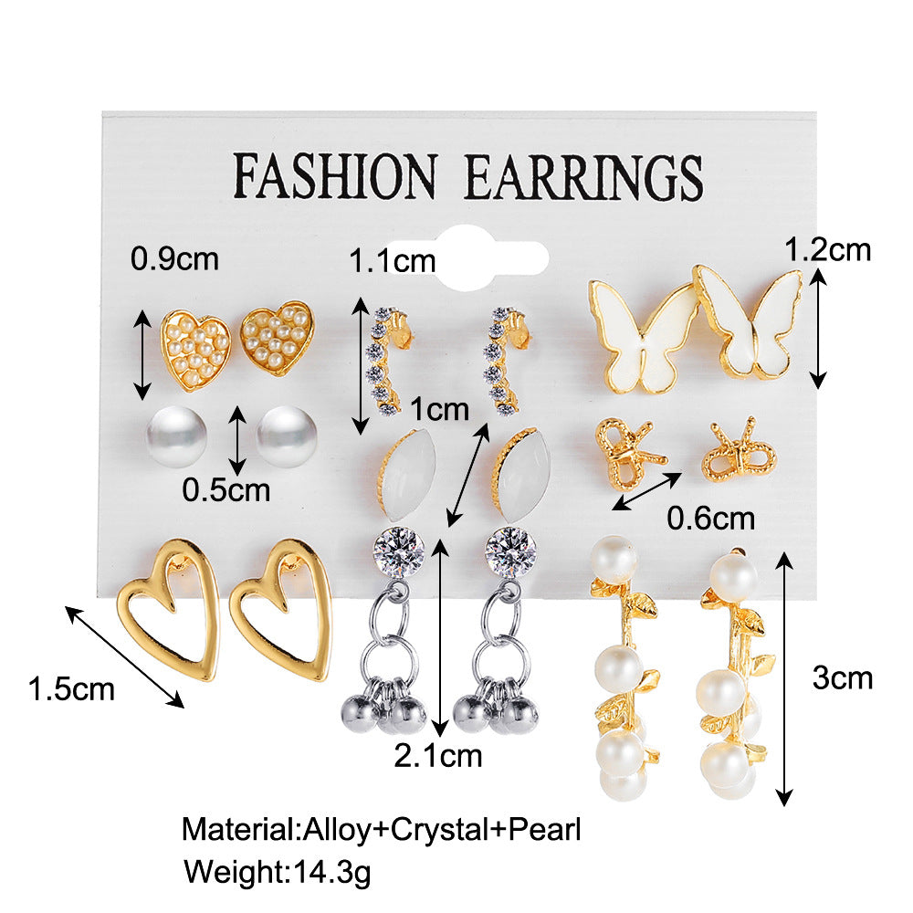9 Pairs Butterfly & Heart Earrings Set – Hollow Love Stud Earrings for Women