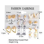 9 Pairs Butterfly & Heart Earrings Set – Hollow Love Stud Earrings for Women