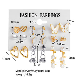 9 Pairs Butterfly & Heart Earrings Set – Hollow Love Stud Earrings for Women
