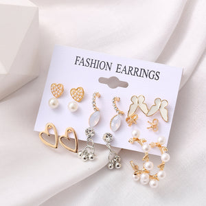 9 Pairs Butterfly & Heart Earrings Set – Hollow Love Stud Earrings for Women