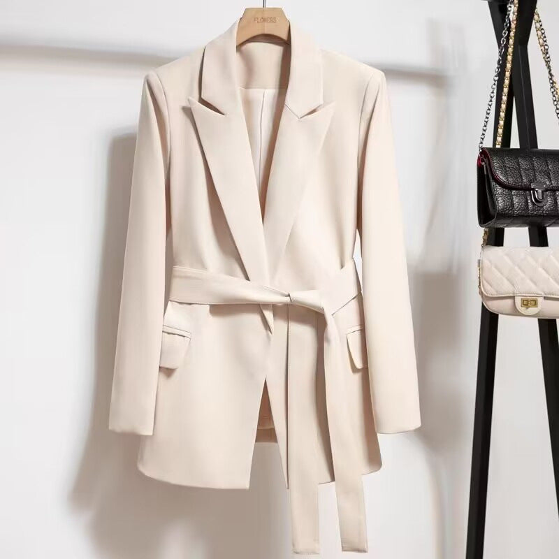 Women’s Lace-Up Blazer Slim Fit Elegant Office Jacket Stylish Long Sleeve Blazer