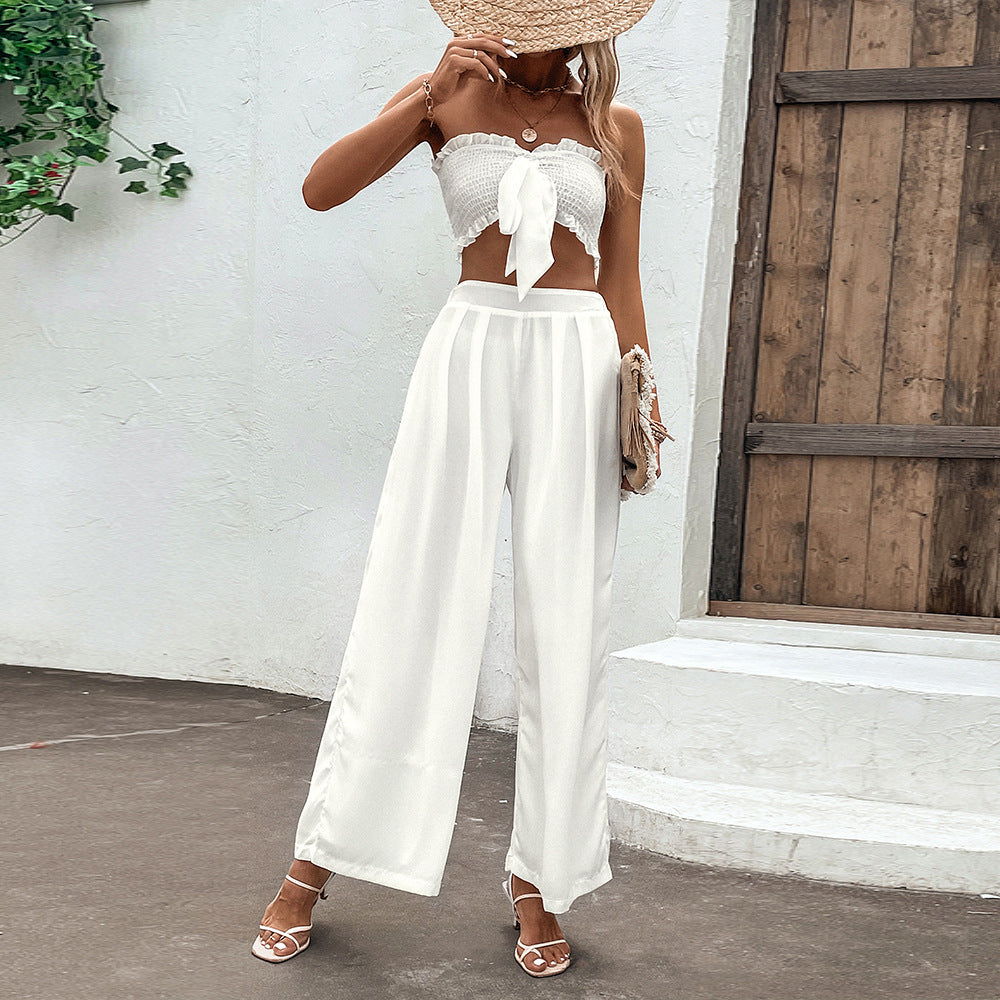 Women’s Ruffled Two Piece Set Sleeveless Crop Top and Long Skirt Outfit