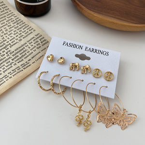9 Pairs Butterfly & Heart Earrings Set – Hollow Love Stud Earrings for Women
