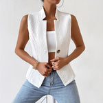 Women’s Sleeveless Blazer Vest Button Front Slim Fit Office Elegant Vest Top