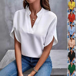 Women’s Summer Chiffon V-Neck Short Sleeve Blouse Casual Elegant Pullover Top