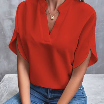 Women’s Summer Chiffon V-Neck Short Sleeve Blouse Casual Elegant Pullover Top