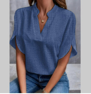 Women’s Summer Chiffon V-Neck Short Sleeve Blouse Casual Elegant Pullover Top