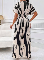 Women's V-Neck Loose Printed Long Jumpsuit