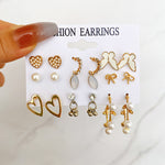9 Pairs Butterfly & Heart Earrings Set – Hollow Love Stud Earrings for Women