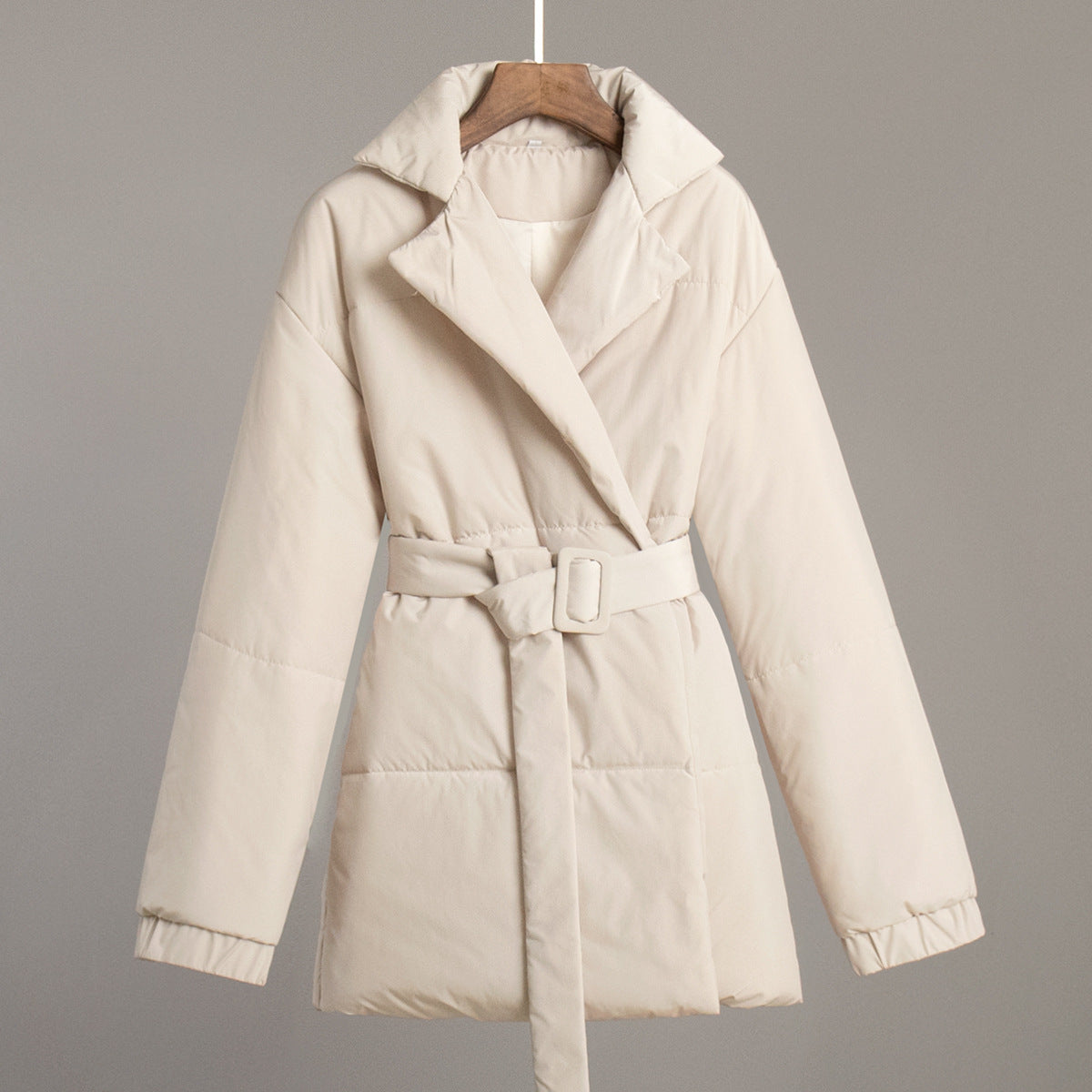 Women’s Belted Padded Coat Slim Fit Thick Cotton Jacket Winter Warm Cinched Waist Coat