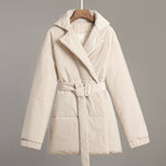 Women’s Belted Padded Coat Slim Fit Thick Cotton Jacket Winter Warm Cinched Waist Coat