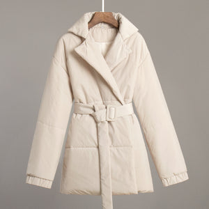 Women’s Belted Padded Coat Slim Fit Thick Cotton Jacket Winter Warm Cinched Waist Coat