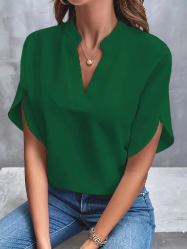 Women’s Summer Chiffon V-Neck Short Sleeve Blouse Casual Elegant Pullover Top